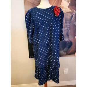 Vintage 1990's "Risa Ann" Dress SZ 20wp Blue white Polka-dot Short sleeve